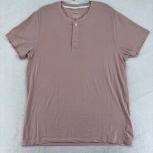 Isaac Mizrahi New York Mens Henley Shirt Large Pink Cotton Modal Short Sleeve